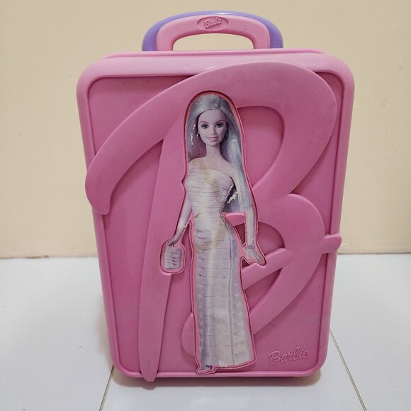 Barbie Rolling Doll Suitcase Storage Case 2001 Pull Handle Travel Trunk - Picture 1 of 8